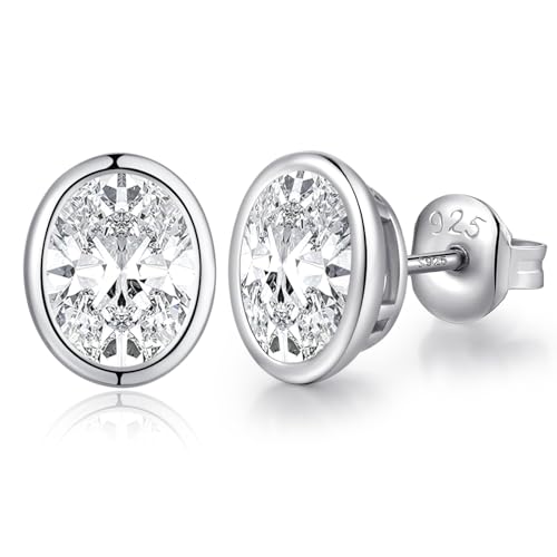 Brilliant Heart-cut/Oval-cut/Trillion-cut/Cushion-cut/Emerald-cut/Marquise-cut Stud, 925 Sterling Silver Cubic Zirconia Stud Earrings for Women Men - style: M-Bezel oval cut-silver