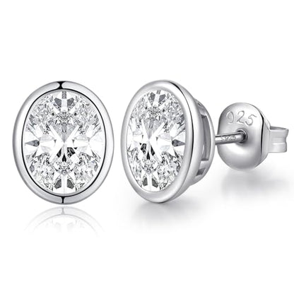 Brilliant Heart-cut/Oval-cut/Trillion-cut/Cushion-cut/Emerald-cut/Marquise-cut Stud, 925 Sterling Silver Cubic Zirconia Stud Earrings for Women Men - style: M-Bezel oval cut-silver