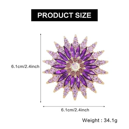 QCWN Large Flower Brooches and Pins for Women Vintage Rhinestone Sunflower Brooch Costume Jewelry Lapel Hat Pins for Wedding Dresses Bouquet Gifts - style: 1Pcs Purple Sunflower