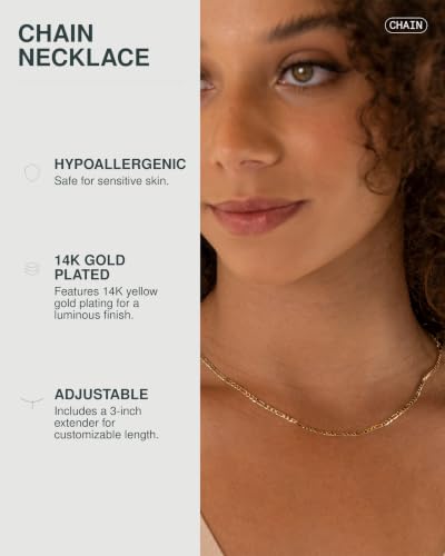 PAVOI Chain Necklace for Women, 14K Gold Plated Adjustable Layering Chain - style: Figaro-M