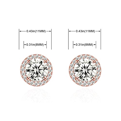 YOQUCOL Bright 8MM,10MM Cubic Zirconia Crystal Stud Earrings Round Pierced Earrings For Women - color: 8MM-Rose Gold-White