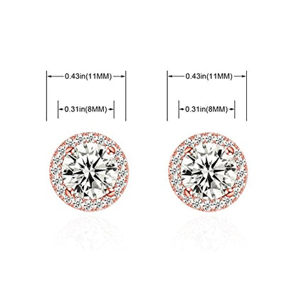 YOQUCOL Bright 8MM,10MM Cubic Zirconia Crystal Stud Earrings Round Pierced Earrings For Women - color: 8MM-Rose Gold-White