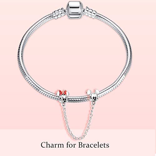 MITSOKU 925 Sterling Silver Charms for Bracelets Necklaces Animal prototype Pendant Safety Chain Dangle Pendants Beads Christmas Day Charms Jewelry Gift for Women - style: Cartoon Mouse&Safety Chain