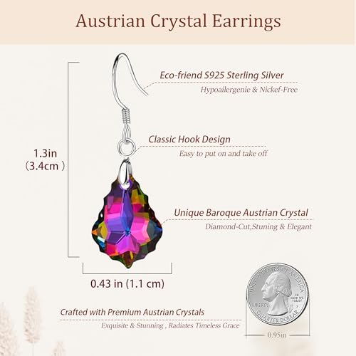 Austrian Crystal Baroque Drop Dangle Earrings for Women 925 Sterling Silver Hook Hypoallergenic Jewelry - color: Vitrail Medium