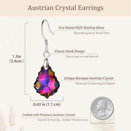 Austrian Crystal Baroque Drop Dangle Earrings for Women 925 Sterling Silver Hook Hypoallergenic Jewelry - color: Vitrail Medium