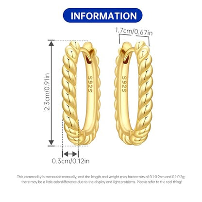 Sterling Silver 18K Gold Plated Women's Earrings Hypoallergenic Hoops, Dainty Trendy Jewelry Gift - color: Golden | Twisted U-Shaped Hoop Earrings
