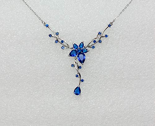 Faship Gorgeous CZ Crystal Floral Necklace Earrings Set - color: Blue