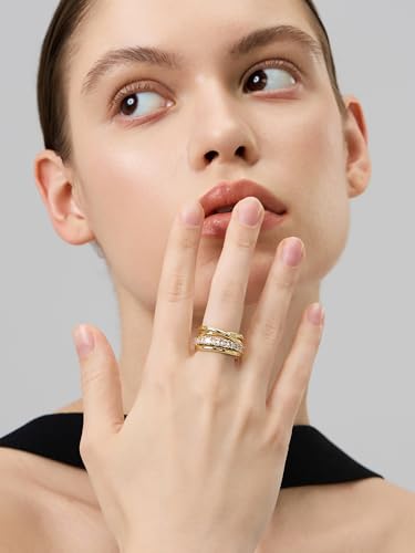 14k Gold Filled Rings For Women, Trendy Dainty X Ring | Gold Stacking Rings Non Tarnish,Chunky Statement Rings for Women - size: 6