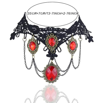 Vampire Choker Necklace for Women Gothic Lace Choker Necklace Y2K Goth Red Black Zirconia Pendant Necklaces Halloween Dark Bridal Vampire Costume Jewelry Accessories - style: Style-H
