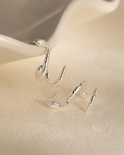 Stud Earrings for Women- 14K Gold/White Gold Plated/Black Bow Dragon Softball Snake Bat Stud Earrings - color: Silver Snake ear cuff