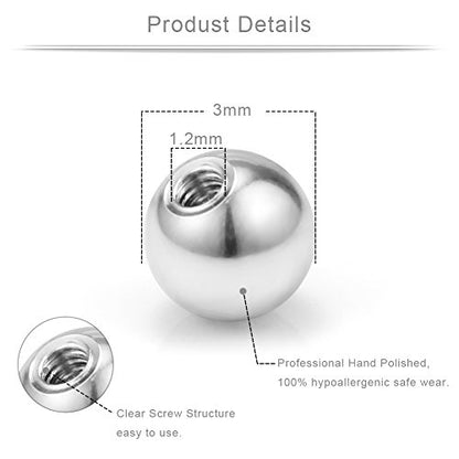 60-80PCS 316L Surgical Steel Replacement Balls Body Jewelry Piercing Barbell Parts 16G 14G Women Men - color: 80pcs 16G 3mm -- Silver