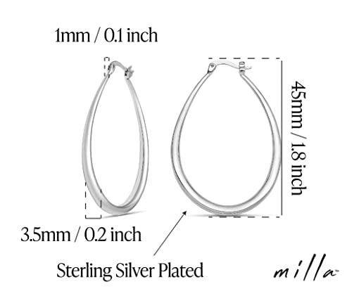 Milla Oval Hoop Earrings for Women | Elegant Polished 14K Gold, Rose Gold or Silver Plated Hoops with Secure Latch Closure, Hypoallergenic & Lightweight - color: Sterling Silver Plated / 1.8 in - SMALL