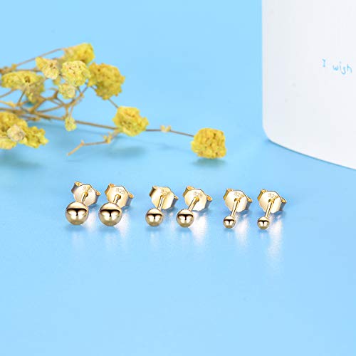 EPIRORA Sterling Silver Stud Earrings for Women- 3 Pairs Tiny Ball Stud Earrings Round CZ Cubic Zirconia Earrings Pearl Earrings Set Cartilage Small Tragus Earrings(2mm,3mm,4mm) - style: Ball earrings(2mm,3mm,4mm)-18k Gold Plated