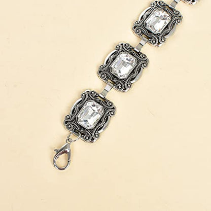 ILuvatar Green Glass Diamond Chain Belt - Metal Women's Western Style Dress Belt - color: Silver-70