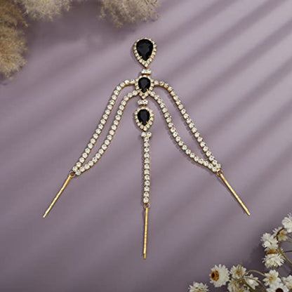 Bohemian Full Gold Rhinestone Chain Black Crystal Head Chain Clip Drop Pendant HeadPieces Forehead Headband Hair Accessories for Wedding Brides Party Prom Costume (Gold Black) - color: Gold Black