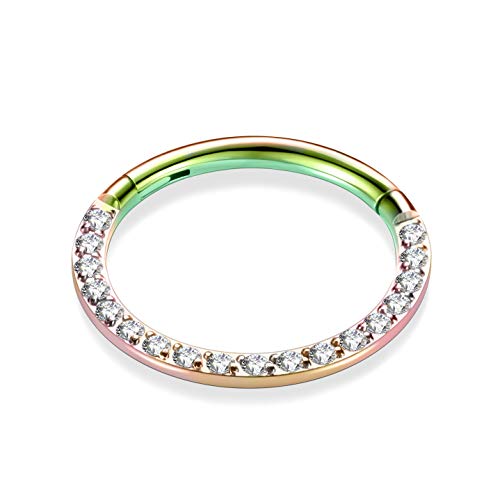 GAGABODY Septum Ring 16 Gauge Earrings Daith Jewelry Surgical Steel Hinged Nose Rings Nose Hoop Cartlidge Earring Hoop Helix Rook Piercing Jewelry - color: Style1:1pc Rainbow-Clear CZ