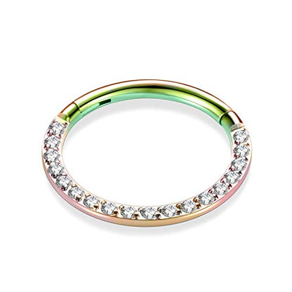 GAGABODY Septum Ring 16 Gauge Earrings Daith Jewelry Surgical Steel Hinged Nose Rings Nose Hoop Cartlidge Earring Hoop Helix Rook Piercing Jewelry - color: Style1:1pc Rainbow-Clear CZ