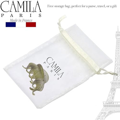 Camila Paris CP3217 French Hair Clips for Women, 3.5" Large Claw Clip Strong Hold All Day, Girl Large Claw Clips for Thick Hair, No Damage No Slip Flat Clip for Women. Made in France - color: Gray