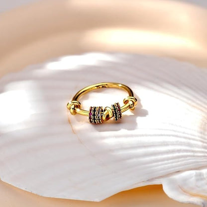 14K Gold Plated Plated Anxiety Spinner Ring for Women,Simulated Diamond CZ Rainbow Fidget Ring, Knot Design Stress Relief Finger Knuckle Ring, Thin Statement Cocktail Promise Ring Jewelry Gift