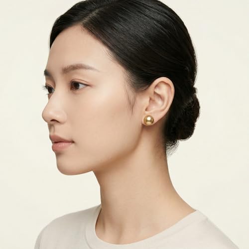 Pearl Stud Earrings Multicolor Shell Beads Pearl Hypoallergenic Stud Earrings Ocean Shell Pearl Jewelry - color: Dark Gold
