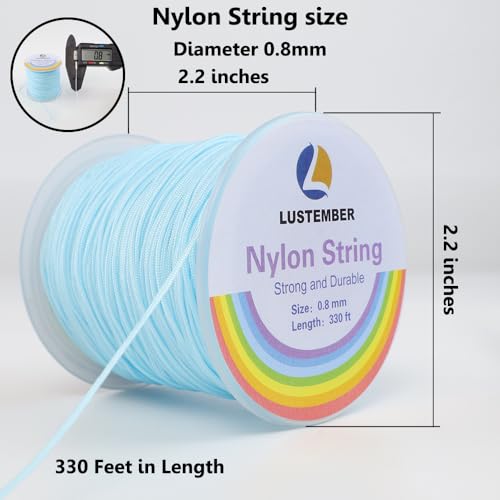 LUSTEMBER 0.8mm Nylon String, Strong Bracelet String, Durable Nylon Cord for Jewelry Making, Bracelets, Beading, Necklaces, Rattail Braiding, Kumihimo, Wind Chimes, Blinds and Handicrafts - size: Sky Blue