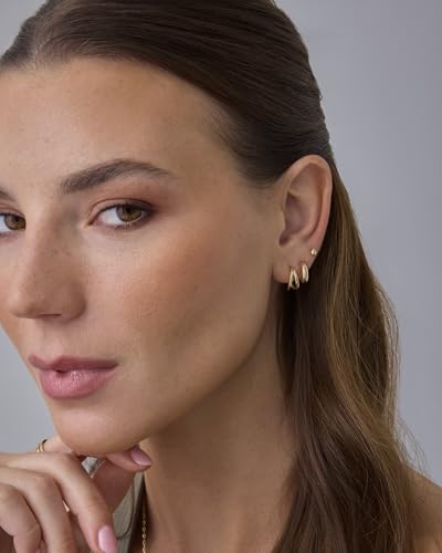 PAVOI Gold Hoop Earrings for Women - 14K-18K Yellow Gold Plated 925 Sterling Silver - Hypoallergenic 3-Pair Small Hoop Earings Set with Cubic Zirconia - Rope Teardrop & Chunky Huggie Styles Earscape Piercings - style: Teardrop