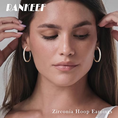 RANKEEF Gold/Silver Hoops Earrings For Women Hypoallergenic | S925 Silver Hoop Earings Lightweight Gold Hoops Gold Rhinestone Earring With Cubic Zirconia 20/30/40mm - color: Silver-30mm