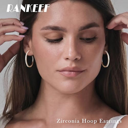 RANKEEF Gold/Silver Hoops Earrings For Women Hypoallergenic | S925 Silver Hoop Earings Lightweight Gold Hoops Gold Rhinestone Earring With Cubic Zirconia 20/30/40mm - color: Silver-30mm