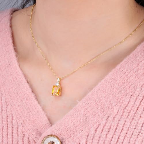 CiNily Rectangular Crystal Necklace for Women Trendy, Pendant Necklace with Chain 14K White Gold | Gold Plated Multicolor Birthstone Pendant Necklaces Boho Jewelry for Christmas Birthday Wedding - color: Gold-Yellow cz