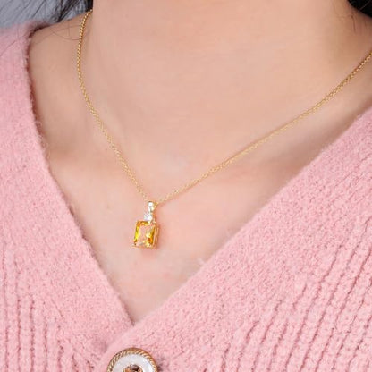 CiNily Rectangular Crystal Necklace for Women Trendy, Pendant Necklace with Chain 14K White Gold | Gold Plated Multicolor Birthstone Pendant Necklaces Boho Jewelry for Christmas Birthday Wedding - color: Gold-Yellow cz