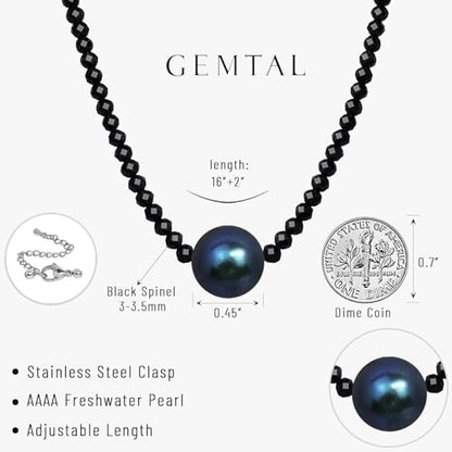 Single Pearl Choker Pendant Necklaces for Women, Natural Gemstone Womens Black Stone Beaded Choker Necklace, Dainty Round Freshwater Pearl Handmade Jewelry Gift Women Birthday Bridesmaids Anniversary 16 18 inch - color: 03-black, size: 16"