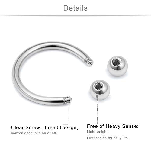 SCERRING 6 Pairs 16G Stainless Steel Horseshoe Septum Ring Nose Rings Hoop Helix Daith Cartilage Tragus Earrings Lip Body Piercing Jewelry Opal 8mm 10mm - color: 10mm - Silver