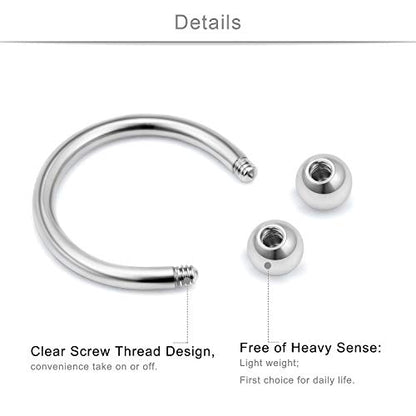 SCERRING 6 Pairs 16G Stainless Steel Horseshoe Septum Ring Nose Rings Hoop Helix Daith Cartilage Tragus Earrings Lip Body Piercing Jewelry Opal 8mm 10mm - color: 10mm - Silver