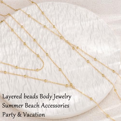 CHESKY 14K Gold Plated Body Chain Set for Women, Belly Waist Jewelry | Layered Body Chain Set, Belly Waist Chain, Crossover Bikini Bra Chain, Long Necklace Jewelry, Summer Beach Accessories