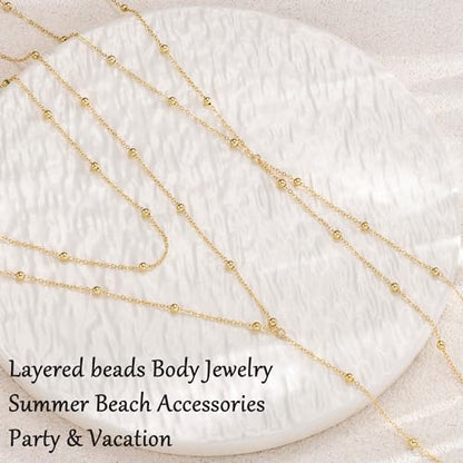 CHESKY 14K Gold Plated Body Chain Set for Women, Belly Waist Jewelry | Layered Body Chain Set, Belly Waist Chain, Crossover Bikini Bra Chain, Long Necklace Jewelry, Summer Beach Accessories