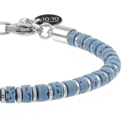 Beaded Bracelet for Men and Women – Natural Lava Gemstone Bracelet, Hematite and Stainless Steel – Adjustable, Durable and Elegant – Made in Italy - color: Turquoise
