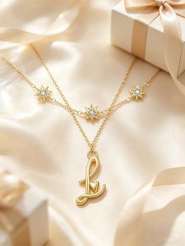 14K Gold A-Z Initial Lette Necklace Star Choker Women Necklace | Personalized Initial Jewelry, Meaningful Name Letter Gift for Women Wife Mom Friend, Perfect Present For Birthday/Anniversary - style: 14K Gold-L