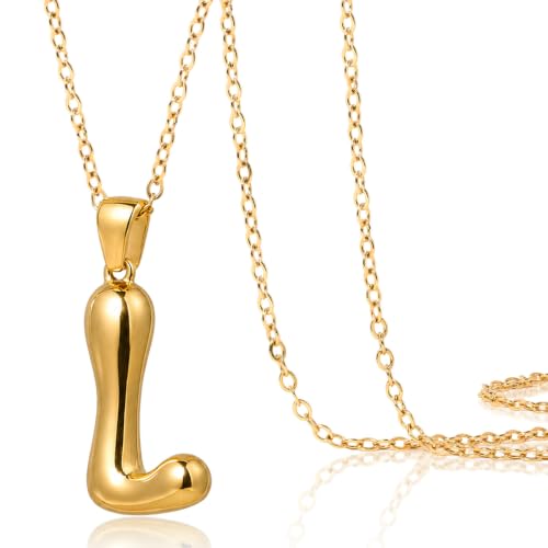 DoDoBeads Stainless Steel Initial Necklace, Waterproof 18K Gold Plated Necklace, Non-Tarnish Chunky Monogram Jewelry Gifts for Women, Mothers Day Gift - style: L
