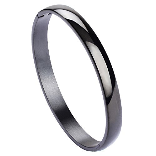 Womens Bangle 8MM Stainless Steel Bracelet Oval Polished Finish Cuff Bangle 6.7" - color: A3-Black