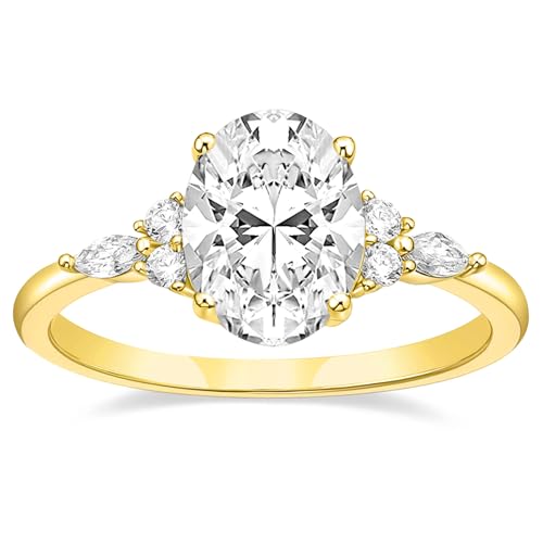 TIGRADE 3CT Engagement Ring Oval Cut Cubic Zirconia Marquise Round CZ Eternity Wedding Band for Women Size 3-12 - color: Gold