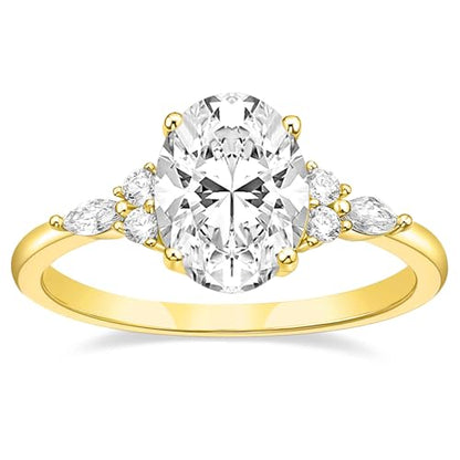 TIGRADE 3CT Engagement Ring Oval Cut Cubic Zirconia Marquise Round CZ Eternity Wedding Band for Women Size 3-12 - color: Gold