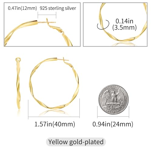 Rose/White/18k Gold Plated Hoop Earrings Lightweight Hoop Earrings For Women Loop Earrings 1in 2in - color: Yellow Gold, size: 40mm