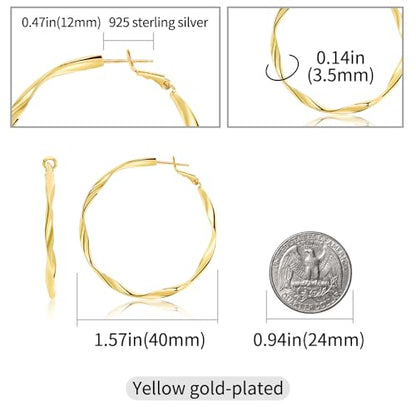 Rose/White/18k Gold Plated Hoop Earrings Lightweight Hoop Earrings For Women Loop Earrings 1in 2in - color: Yellow Gold, size: 40mm