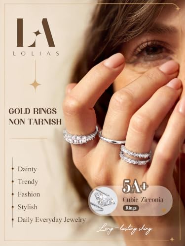 LOLIAS Gold Stackable Rings for Women Non Tarnish Engagement Wedding Bands | Hypoallergenic,Dainty Cubic Zirconia Wedding Ring Set,Minimalist Trendy Statement Promise Thumb Rings Stacking Size 5-10 - style: Sparkly-Silver