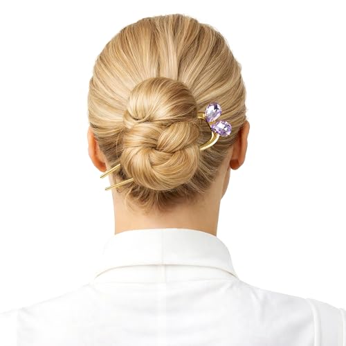 French Hair Pin for Women - Gold Fashion Hair Pins for Women, Dainty U shaped Hair Pins Fashion Accessorries, French Twist Hair Pin Birthday Gifts, Aquamarine March Birthstone - color: March-Aquamarine