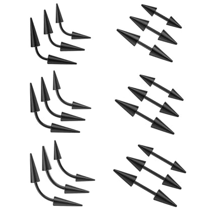 ZS 18Pcs Spike Eyebrow Piercing Jewelry, 16G Curved Barbell Vertical Labret Lip Rings, Spike Tragus Helix Earrings Rook Nose Bridge Rings for Women Men - color: B:Black,straight+curved barbell