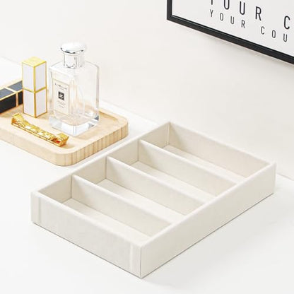 Byken 2 Pcs Sunglasses Organizer,4 Grid Eyeglass Jewelry Storage Tray for Drawer,Beige White