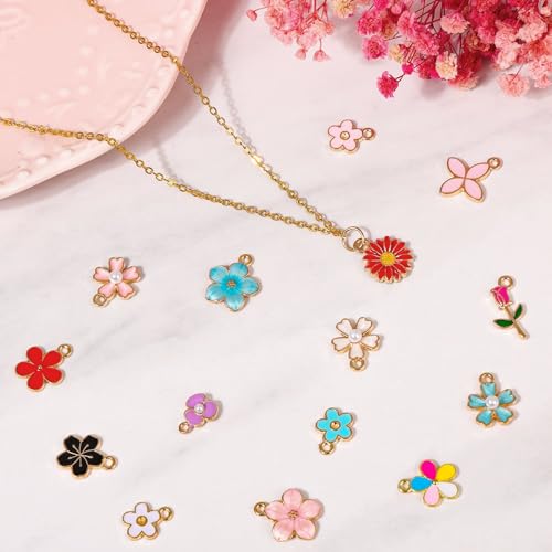 100Pcs 50 Pairs Flower Charms for Jewelry Making, Wholesale Assorted Enamel Mixed Bulk Metal Earring Charms for DIY Necklace Bracelet Earring Jewelry Making and Crafting - style: Flower Charms
