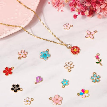 100Pcs 50 Pairs Flower Charms for Jewelry Making, Wholesale Assorted Enamel Mixed Bulk Metal Earring Charms for DIY Necklace Bracelet Earring Jewelry Making and Crafting - style: Flower Charms