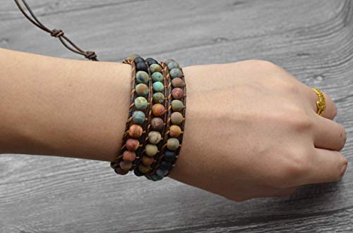 Fashion Love Heart Beaded Leather 3 Wrap Bracelets for Women Handmade Boho Natural Stone Ball Beads Wrist Bracelet Nice Gifts New Adjustable